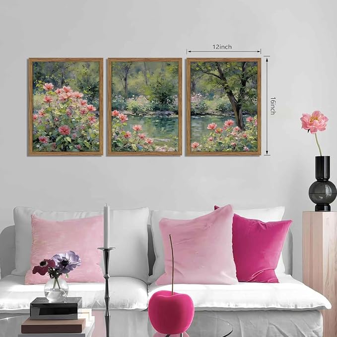 Framed Monet Wall Art Set of 3, Impressionist Botanical Floral Canvas Wall Decor - Image 3
