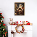 Framed Santa Christmas Wall Art, Vintage Santa Claus Reading Canvas Paintings - Image 6