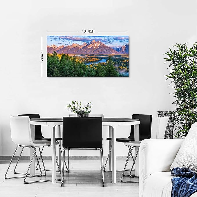 AIYISU Grand Teton Mountain Wall Art Sunset Nature National Park Posters Oxbow - Image 2