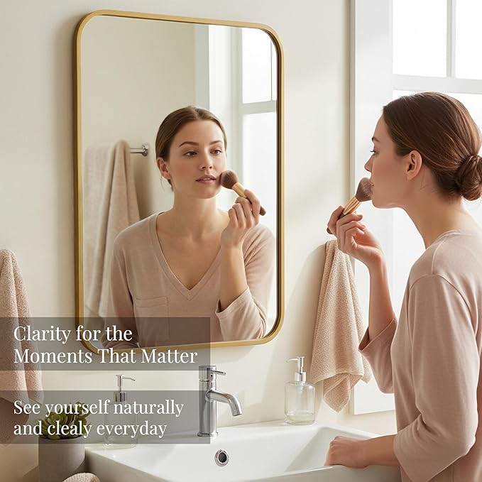 24x36 Inch Matte Gold Bathroom Vanity Mirrors | Flush Mount Deep Set Metal Wall - Image 2