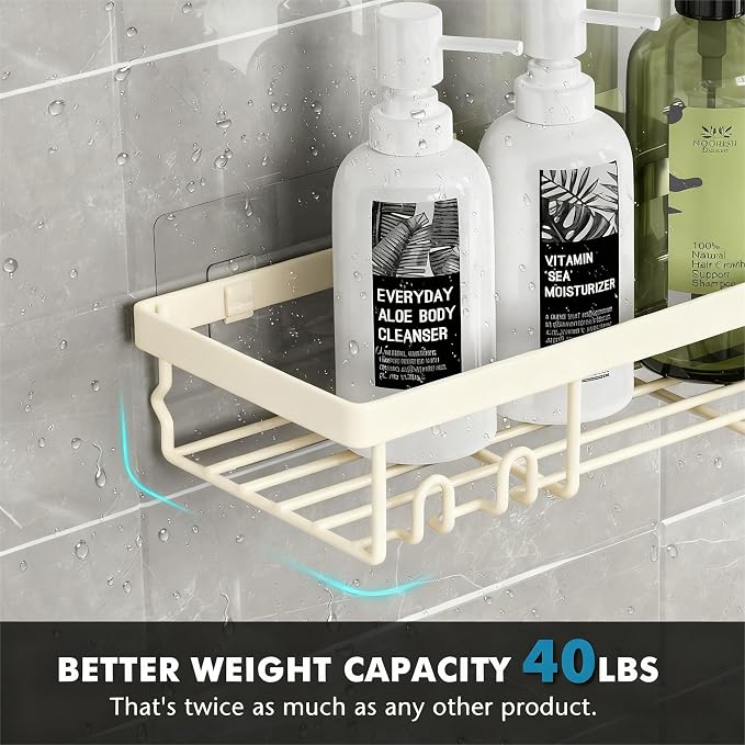 Moforoco Shower Caddy Shelf Organizer Rack, Self Adhesive Black Bathroom - Image 5