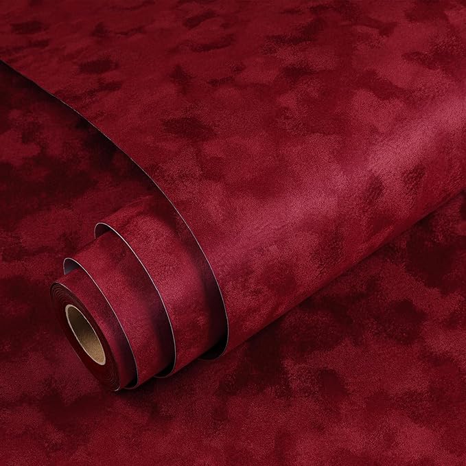 YENHOME 30"X118" Red Velvet Fabric Wallpaper Textured Vintage Velvet Peel and by Yenhome