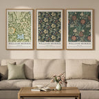 Large Framed William Morris Green Wall Art Set of 3, Vintage Floral Canvas by Cuspin