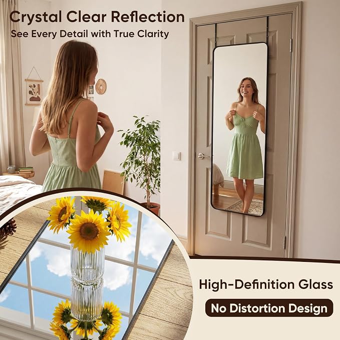 Antok 48"x14" Over the Door Mirror, Full Length Mirror Door Hanging - Image 4