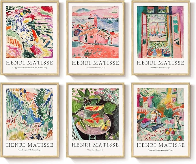 Framed Matisse Wall Art for Living Room, 6 Pieces Abstract Colorful Canvas by Cuspin