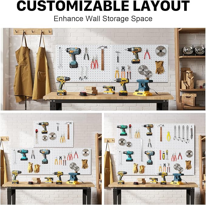 Peg Board, 3 Pack Metal Pegboard Panels White Pegboards Wall Organizer - Image 8