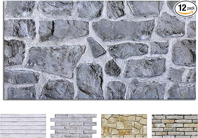 COMSTICKC 3D Gray Stone Wall Panel Peel and Stick, DIY Lightweight PVC Stone by COMSTICKCDECOR