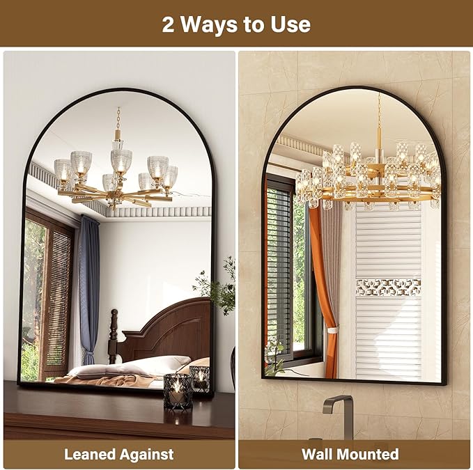 XRAMFY 20"x30" Black Arched Bathroom Mirror - Image 6