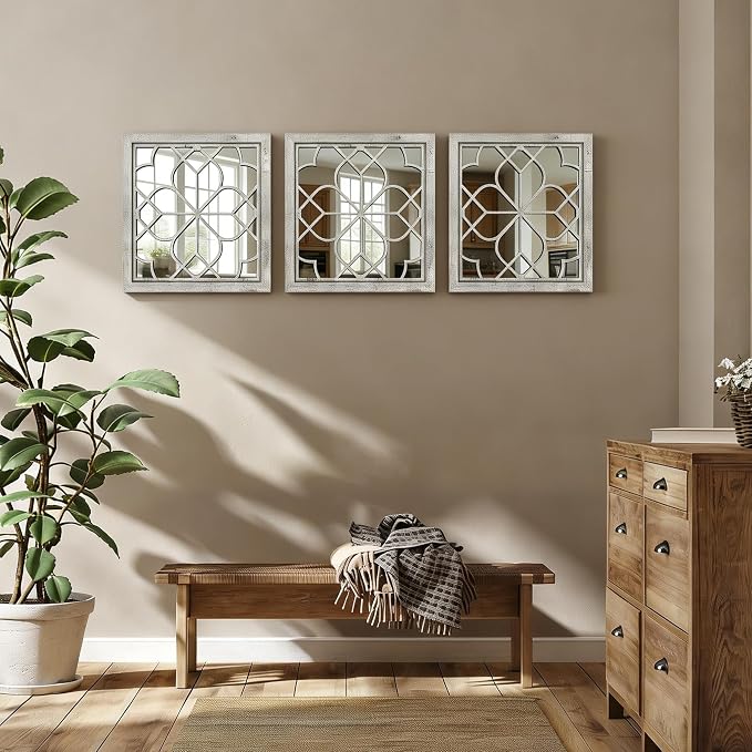 Set of 2 18 Inch Large Square Grey Window Pane Wall Mirrors, Shatterproof - Image 7
