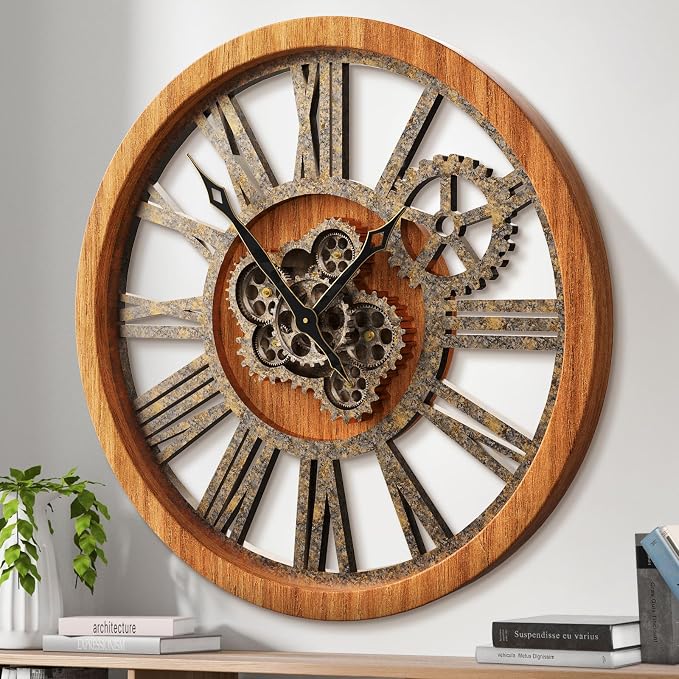 HOIBAI Wall Clock, 24 Inch Moving Gears Clock Large Wall Clock by HOIBAI
