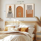 Framed Boho Abstract Wall Art Bedroom, 3 Piece Neutral Orange Paintings Prints - Image 2