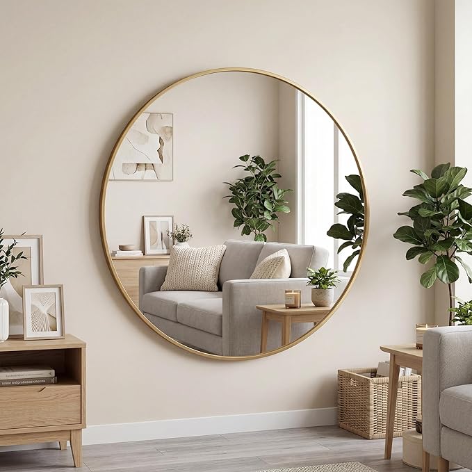 OLIXIS 36 Inch Gold Round Bathroom Wall Mirror, Round Bathroom Mirrors by OLIXIS