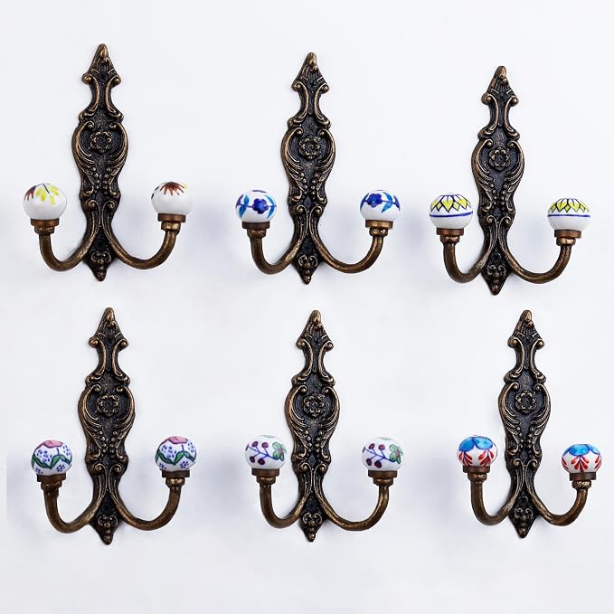Indian Shelf Pack of 12 Heavy Duty Double Prong White Decorative Coat Hooks - Image 9