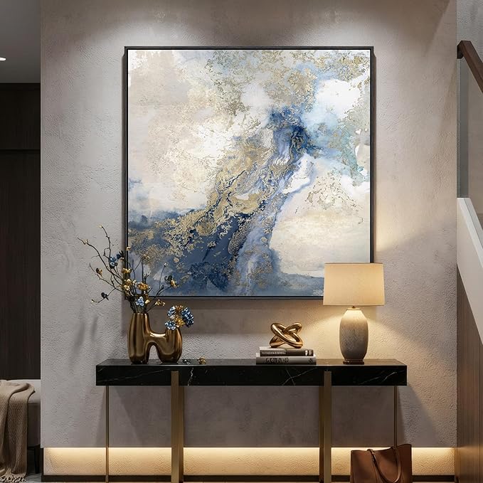 Extra Large Framed Blue Abstract Wall Art - Image 2