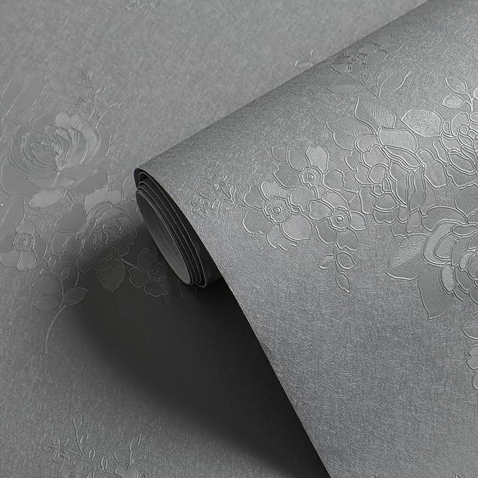 Erfoni 394"x17.7" Grey Floral Embossed Wallpaper - Image 9