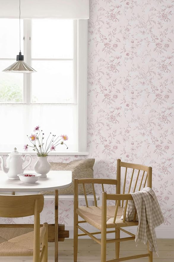 Ismoon Floral Wallpaper Peel and Stick Pink Stick on Wall Paper Vintage French - Image 7