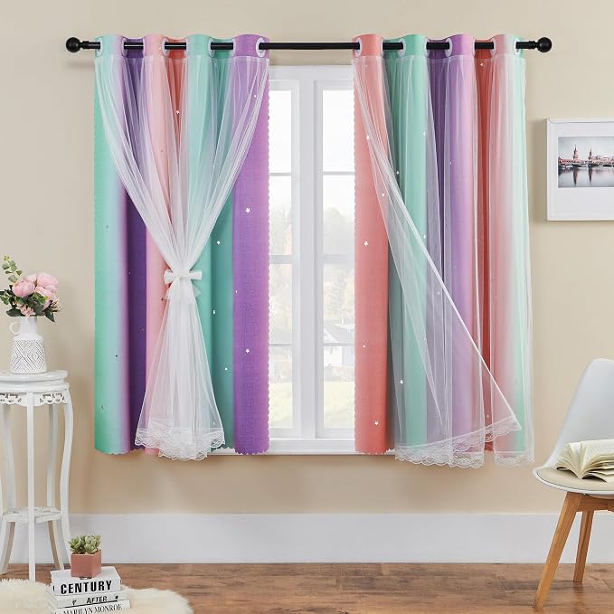 XiDi Kids Room Decor for Girls Bedroom, Girls Room Curtains Windows Wall Drapes - Image 2