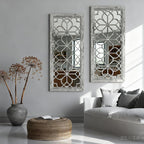 Set of 2 13x30 Inch Large Grey Shatterproof Carved Floral Wood Frame Wall - Image 5