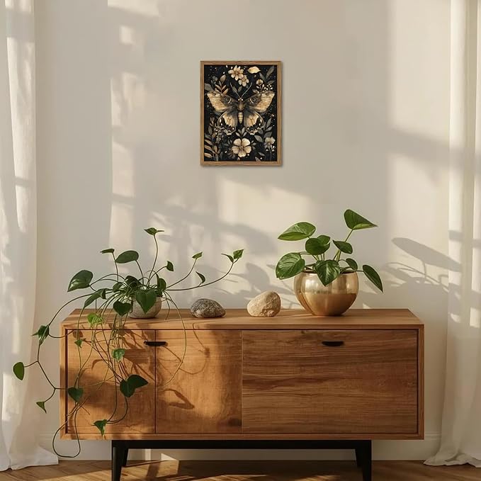 Vintage Moth Canvas Wall Art, Dark Academia Gothic Decor, Insect Botanical - Image 2