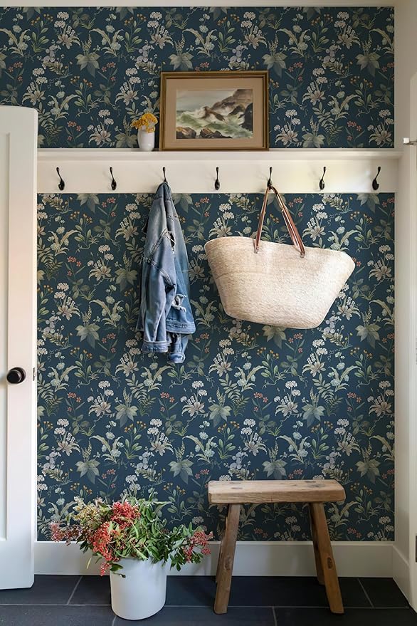 Simon&Siff Vintage Peel and Stick Wallpaper Blue Floral Wallpaper Wildflowers - Image 7
