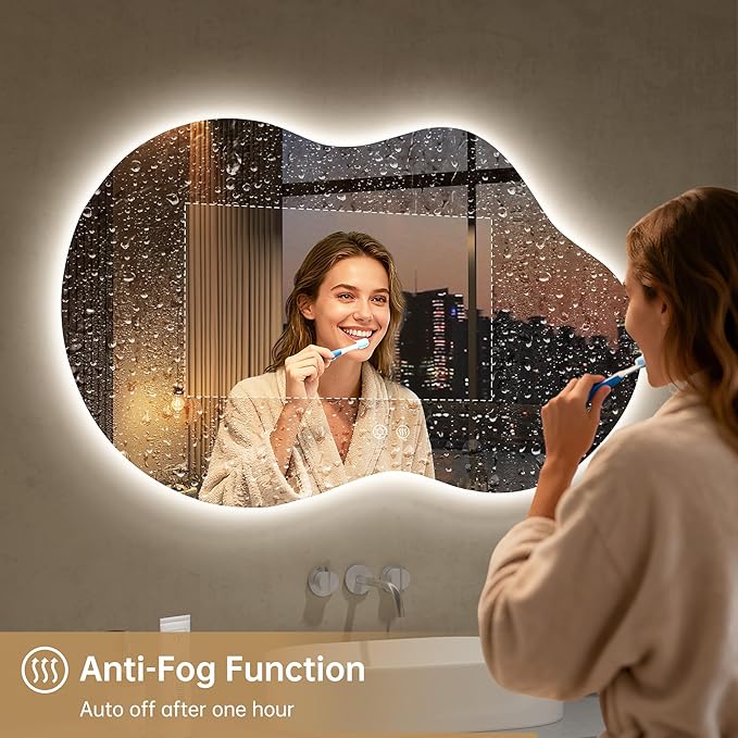 LOVESPEJO Irregular Backlit Mirror Bathroom 40x24 Inch, Asymmetrical Cloud LED - Image 3