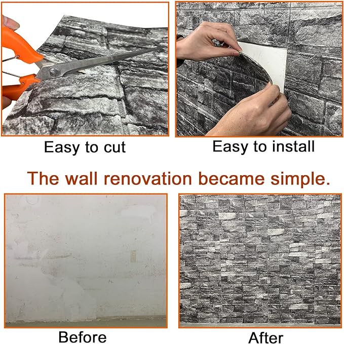 10PCS 3D Wall Panels Peel and Stick 3D Brick Wallpaper Peel and Stick Faux - Image 6