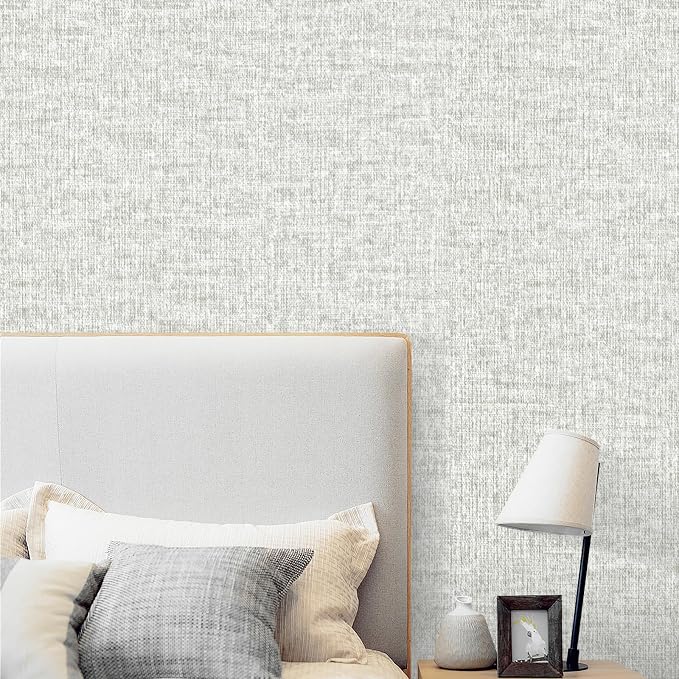 Grey Grasscloth Peel and Stick Wallpaper, Textured Vintage Contact Paper - Image 2