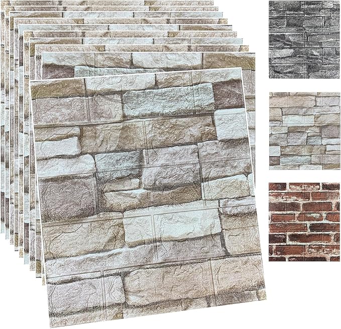 10PCS 3D Wall Panels Peel and Stick Foam 3D Brick Wallpaper Peel and Stick Faux by YULI3DH