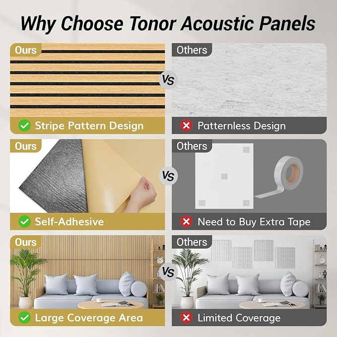 TONOR 8 Pack Large Acoustic Panels, 47.2" X 23.6" X 0.35" Acoustical Wall Panel - Image 3