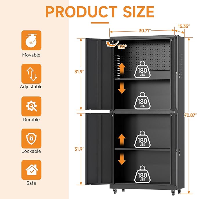 71" H Metal Tool Storage Cabinet - Image 3