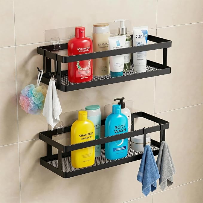 PUSDON 2-Pack Minimalist Shower Caddy Wall Mount, Open Frame Bathroom Shelf - Image 2