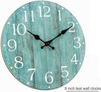 Wall Clock, Teal Silent Non-Ticking Battery Operated, Kitchen Rustic Vintage - Image 8