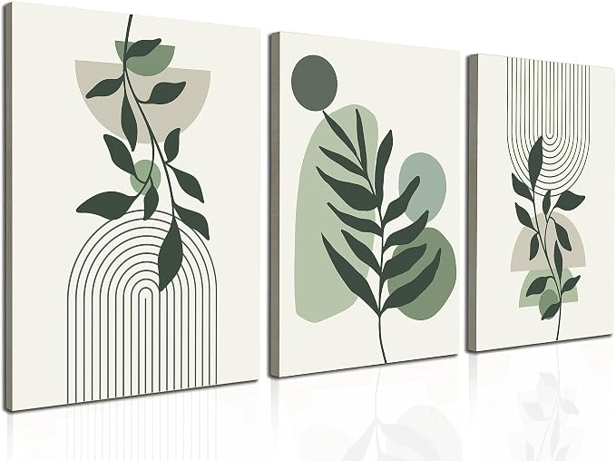 Induslyfe Large Framed Boho Canvas Wall Art Set of 3, Mid Century Modern room by Induslyfe