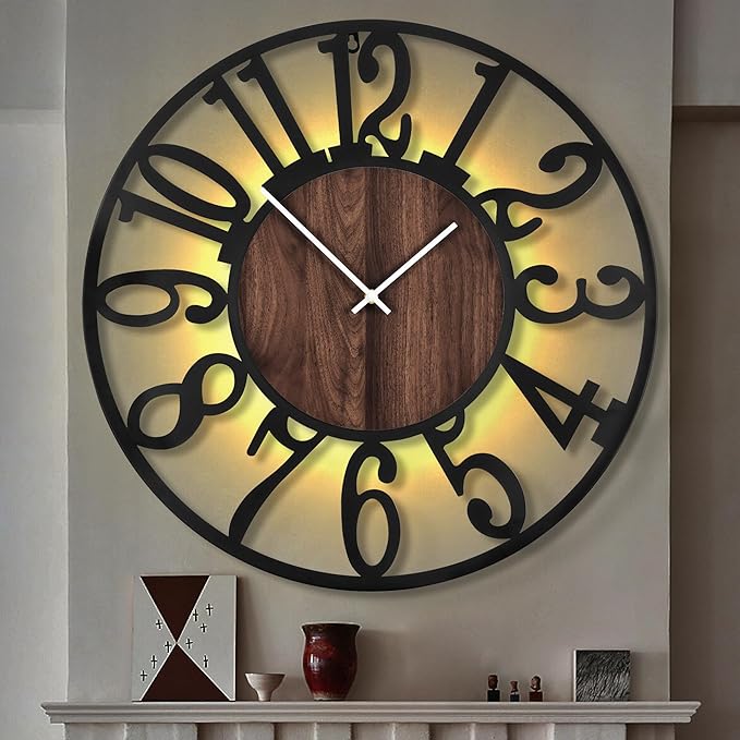 LEIKE Large LED Wall Clocks, Non Ticking, Battery Operated Rustic Round Modern by LEIKEWALLCLOCK