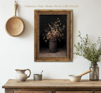 Vintage Gold Framed Wall Art Fall Dried Flowers Antique Vase Country Oil - Image 2