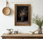 Vintage Gold Framed Wall Art Fall Dried Flowers Antique Vase Country Oil - Image 2