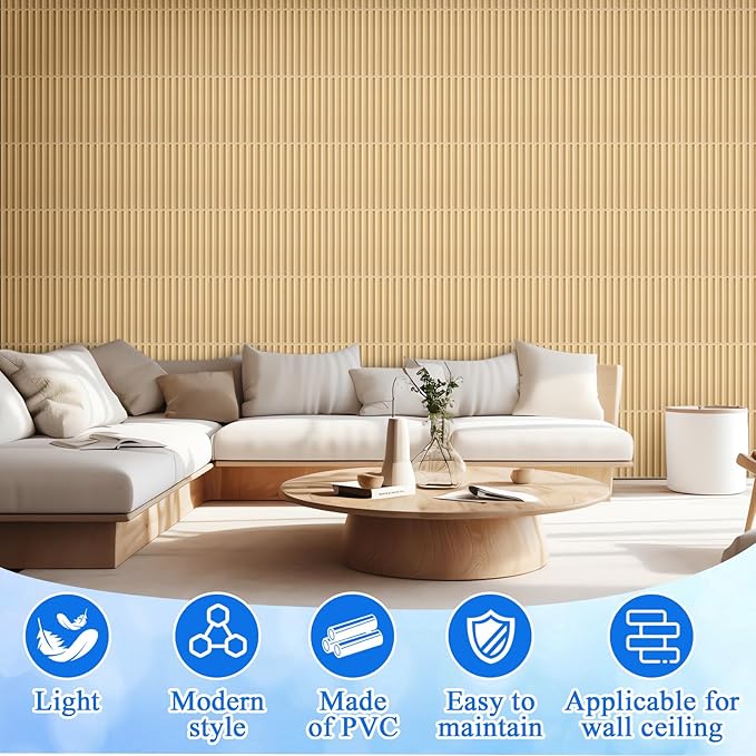 Nuanchu 60 Pcs 3D Slat Wall Panels, Paintable Waterproof Textured Tiles - Image 5