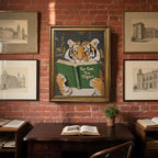 Vintage Gold Framed Wall Art Go Get Em Tiger Poster Funny Animal Reading Book - Image 5