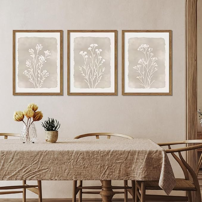 Framed Boho Botanical Flower Wall Art Set of 3, Vintage Minimalist Neutral - Image 6