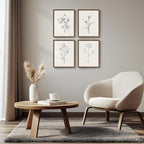 Vintage Floral Wall Art with Walnut Framed, 4 Piece Farmhouse Black and White - Image 5