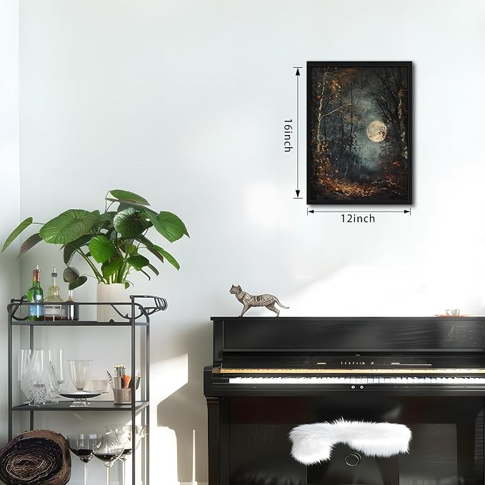 Vintage Framed Wall Art, Forest Gothic Decor, Dark Academia Celestial Moon - Image 3