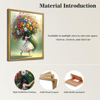 Wood Framed Pink Wildflower Canvas Wall Art, Girl Hugging Flowers Poster Prints - Image 3