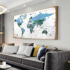Framed Wall Art World Map Wall Art Canvas Picture 30inchx60inch Large Blue Map - Image 3