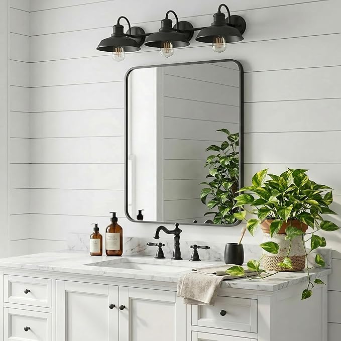 30x36 Inch Matte Black Bathroom Vanity Mirrors | Flush Mount Deep Set Metal - Image 2