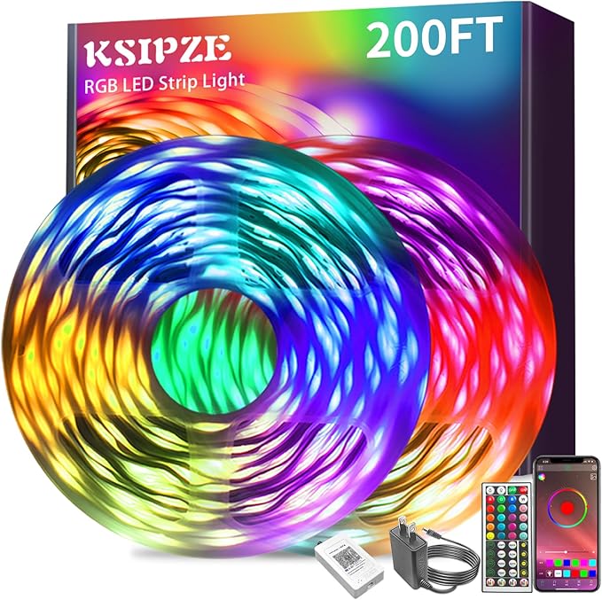 KSIPZE 200ft Led Strip Lights RGB Music Sync Color Changing Bluetooth Led Lights by KSIPZE