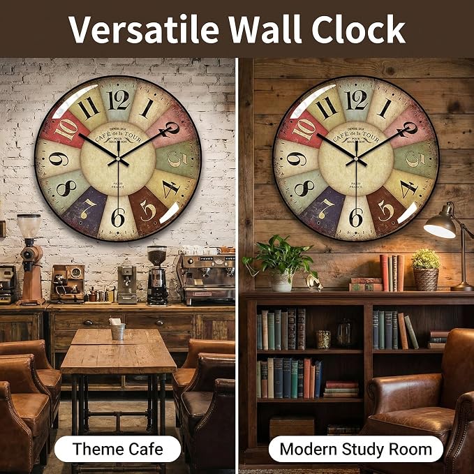 Vintage Wall Clock-12 Retro Rustic Style Quartz Clock, Silent Non-Ticking - Image 4