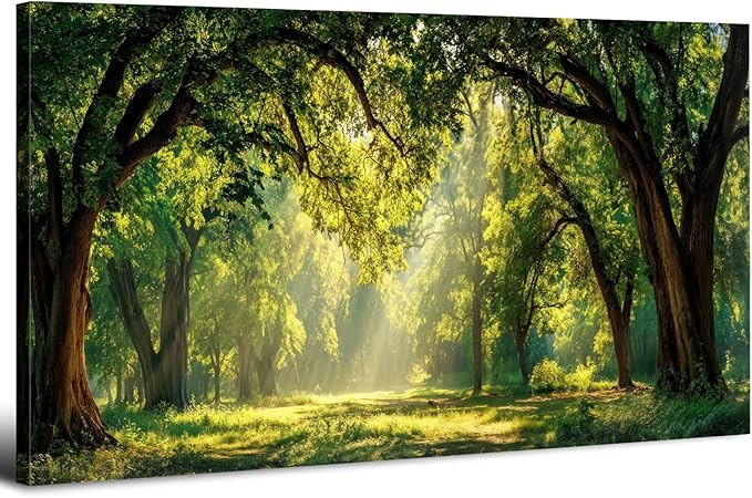 Green Forest Wall Art Panoramic Woodland Landscape Canvas Pictures Nature Wall by HOME