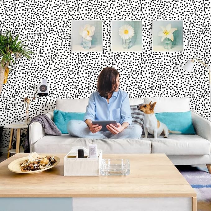 Jeweluck Peel and Stick Wallpaper Polka Dot Wallpaper Stick and Peel 17.7” x - Image 3