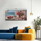 Vintage Pink Flower Wall Art Retro Flowers in Golden Vase Pictures Blue Ocean - Image 2