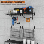 4 Pack Foldable Wall Shelf, Wall Mounted Garage Storage Shelves, Heavy Duty - Image 6